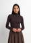PRINTEDSTRETCH TEXTURED TURTLE NECK BROWN MINI ROSE