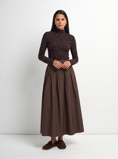 Elastic Waist Taffeta Skirt - Brown