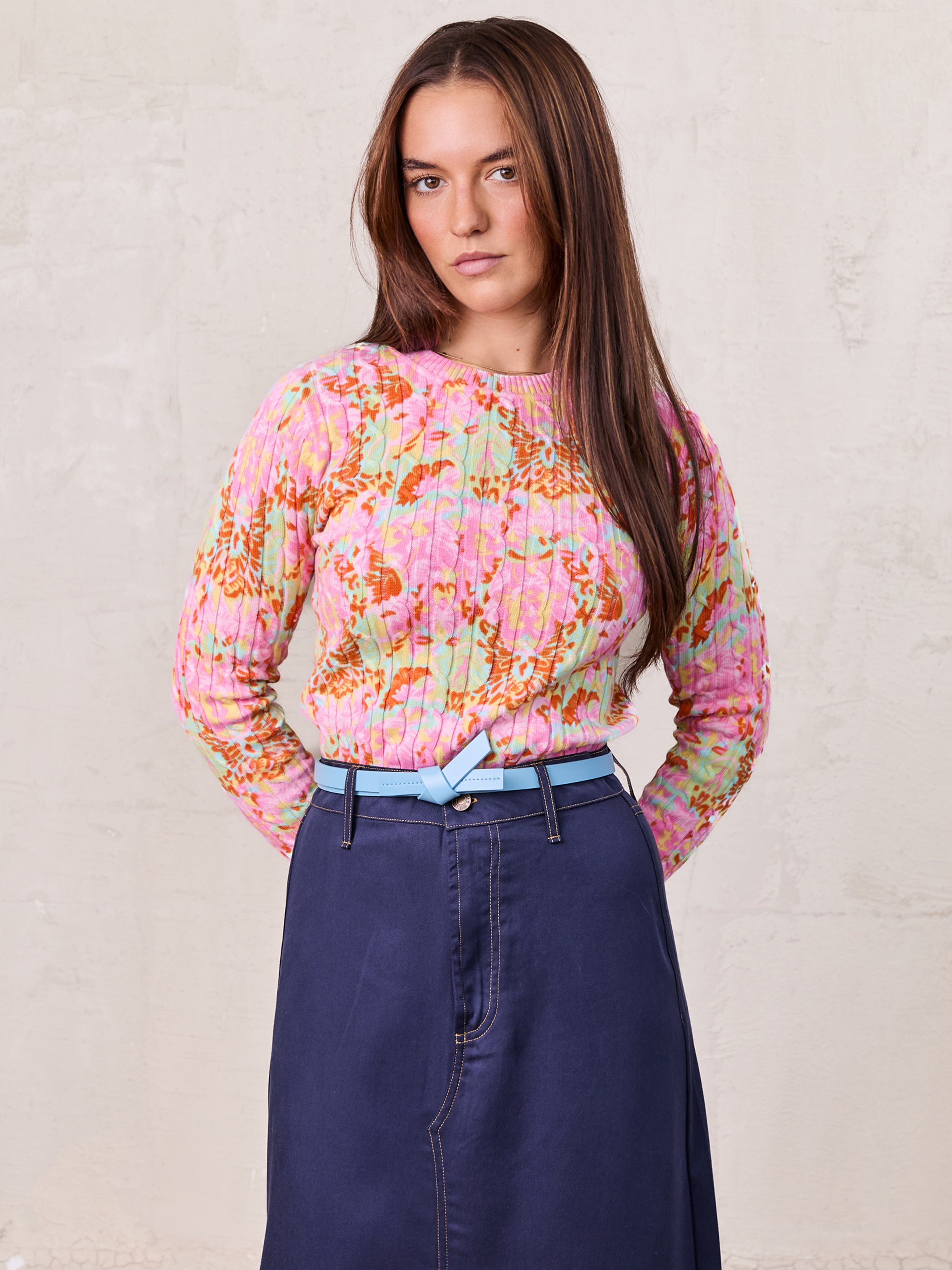 Printed Cable Sweater-Multi Color