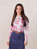 Printed Cable Sweater-Pink Floral