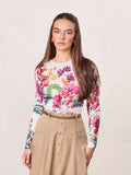 Printed Cable Sweater-Scattered Flowers