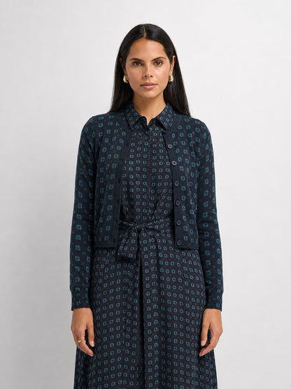 Printed Cardigan - Navy Geometric