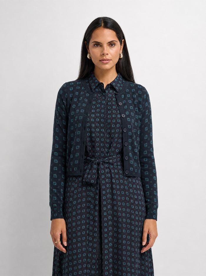 Printed Cardigan - Navy Geometric