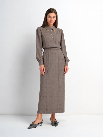Printed Straight Maxi Skirt - Grey