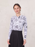 Printed Collar Snap Tee-Sketch Floral