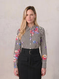 Printed Crinkle Button Down Blouse-Floral Stripe