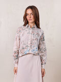 Printed Crinkle Button Down Blouse-Flower Design