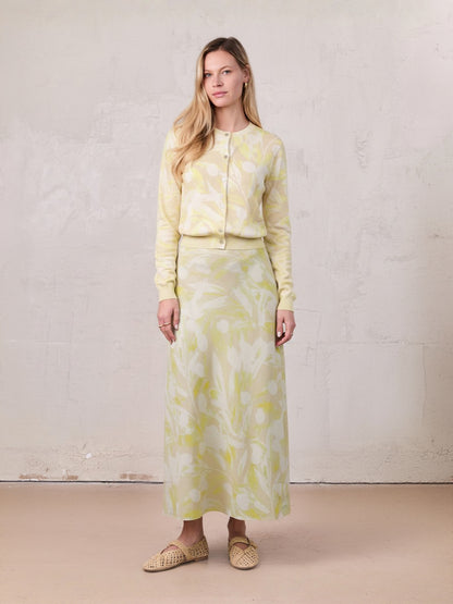 Printed Crinkle Slip Skirt-Yellow Floral