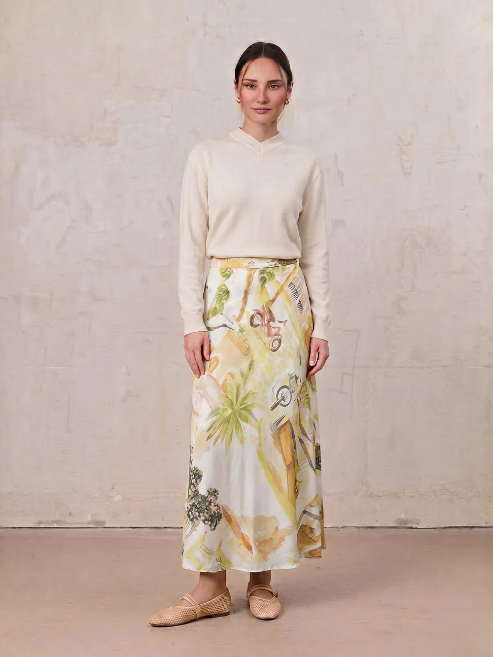 Printed Flare Skirt-City Street