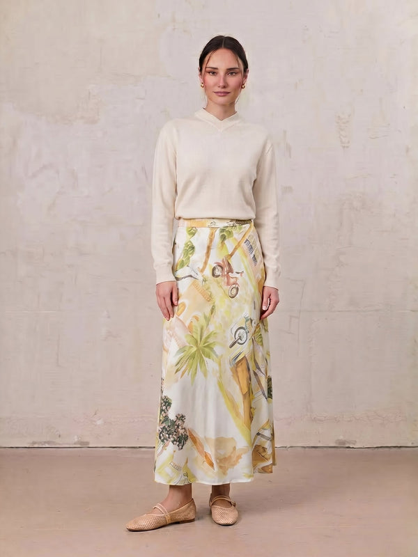 Printed Flare Skirt-City Street