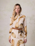 Printed Linen Blend Blouse-Brown Floral