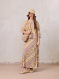 Printed Linen Blend Slip Skirt-Geometric