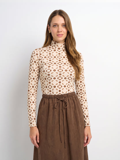 Printed Modal Turtleneck - Geo Floral