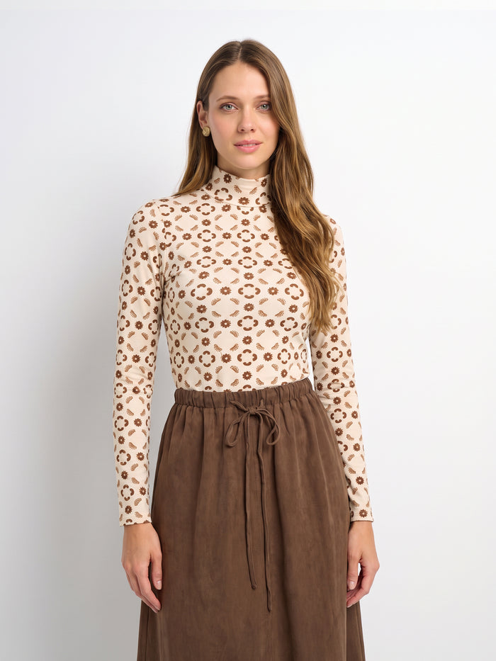 Printed Modal Turtleneck - Geo Floral