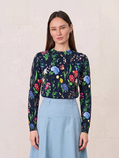 Printed Sweater-Navy Floral