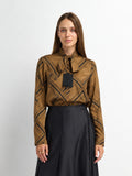 Printed Tassel Bow Blouse - Chain Design