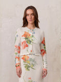 Printed Wave Cardigan-Coral Flower