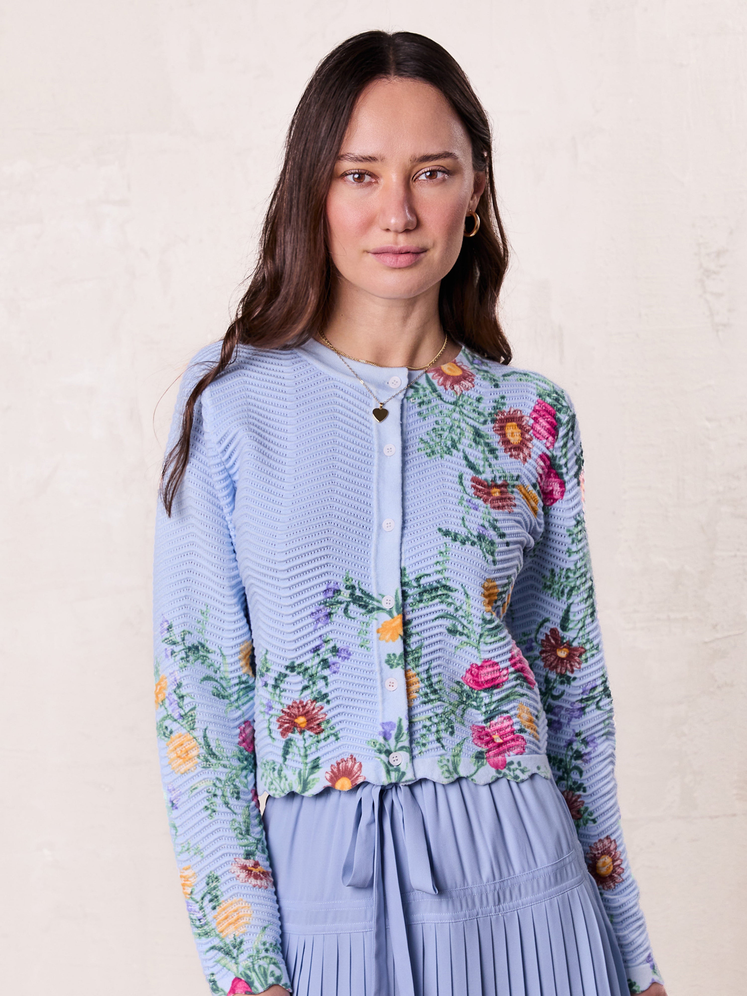 Printed Wave Cardigan-Light Blue Floral