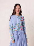 Printed Wave Cardigan-Light Blue Floral