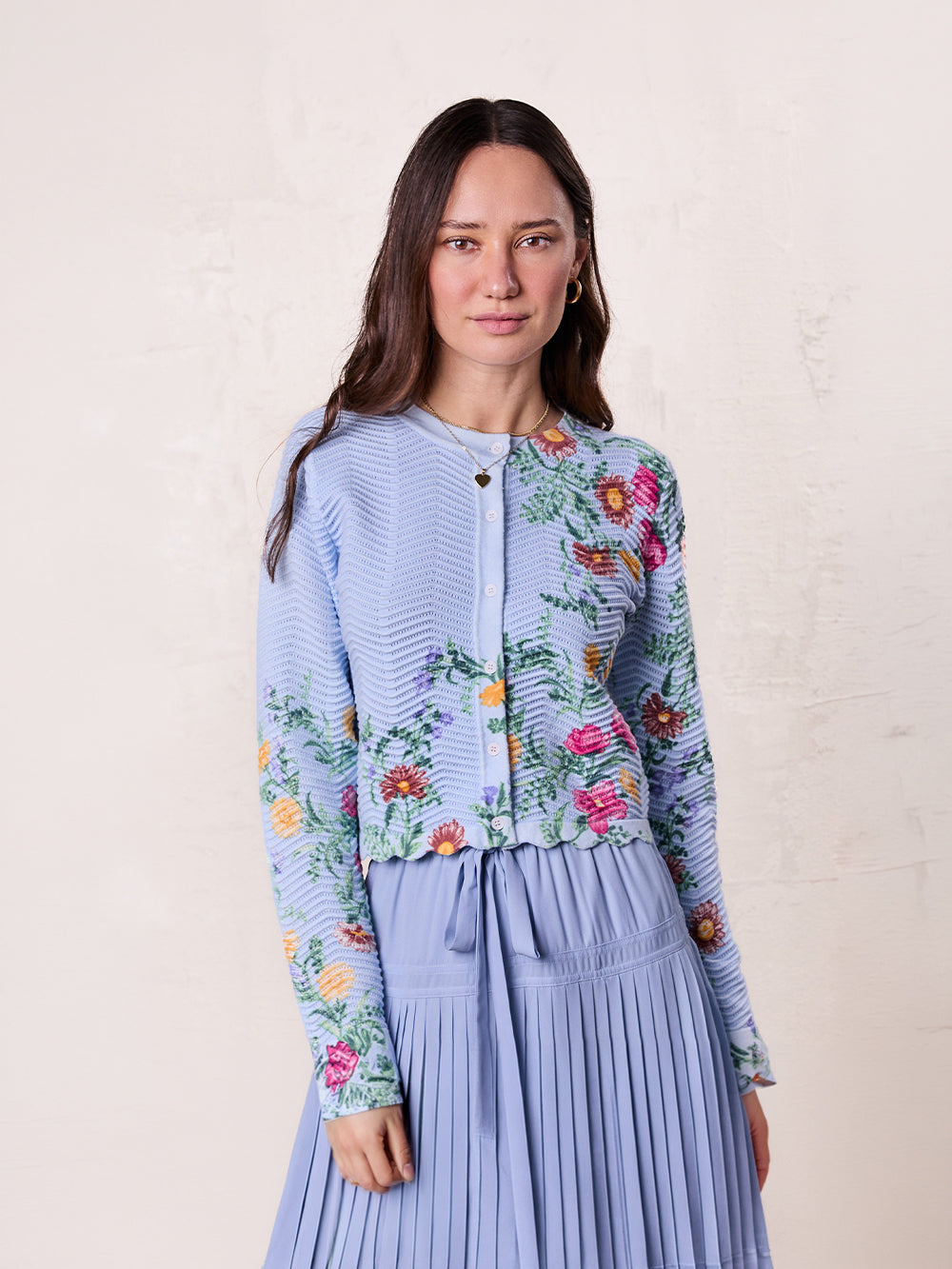 Printed Wave Cardigan-Light Blue Floral