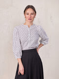 Puff Sleeve Button Down Blouse-Black/White Polka Dot