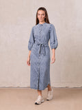 Puff Sleeve Denim Shirtdress-Blue Wash