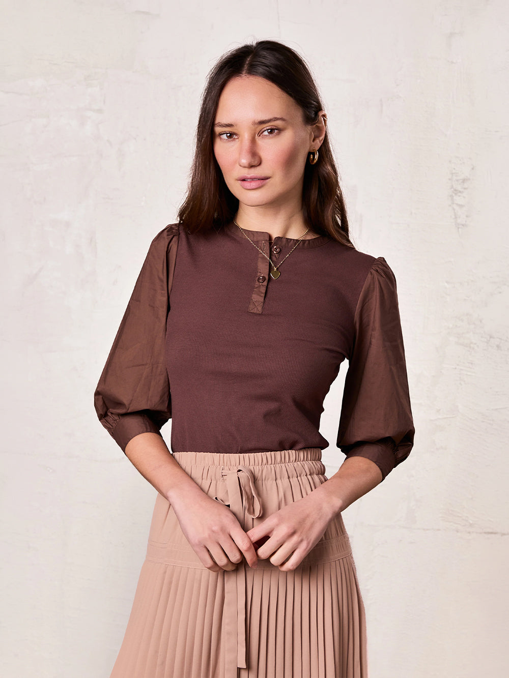 Puff Sleeve Ribbed T-Shirt-Brown – Fame on Central