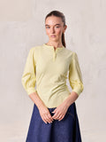 Puff Sleeve Ribbed T-Shirt-Pale Yellow