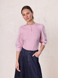 Puff Sleeve Ribbed T-Shirt-Pink