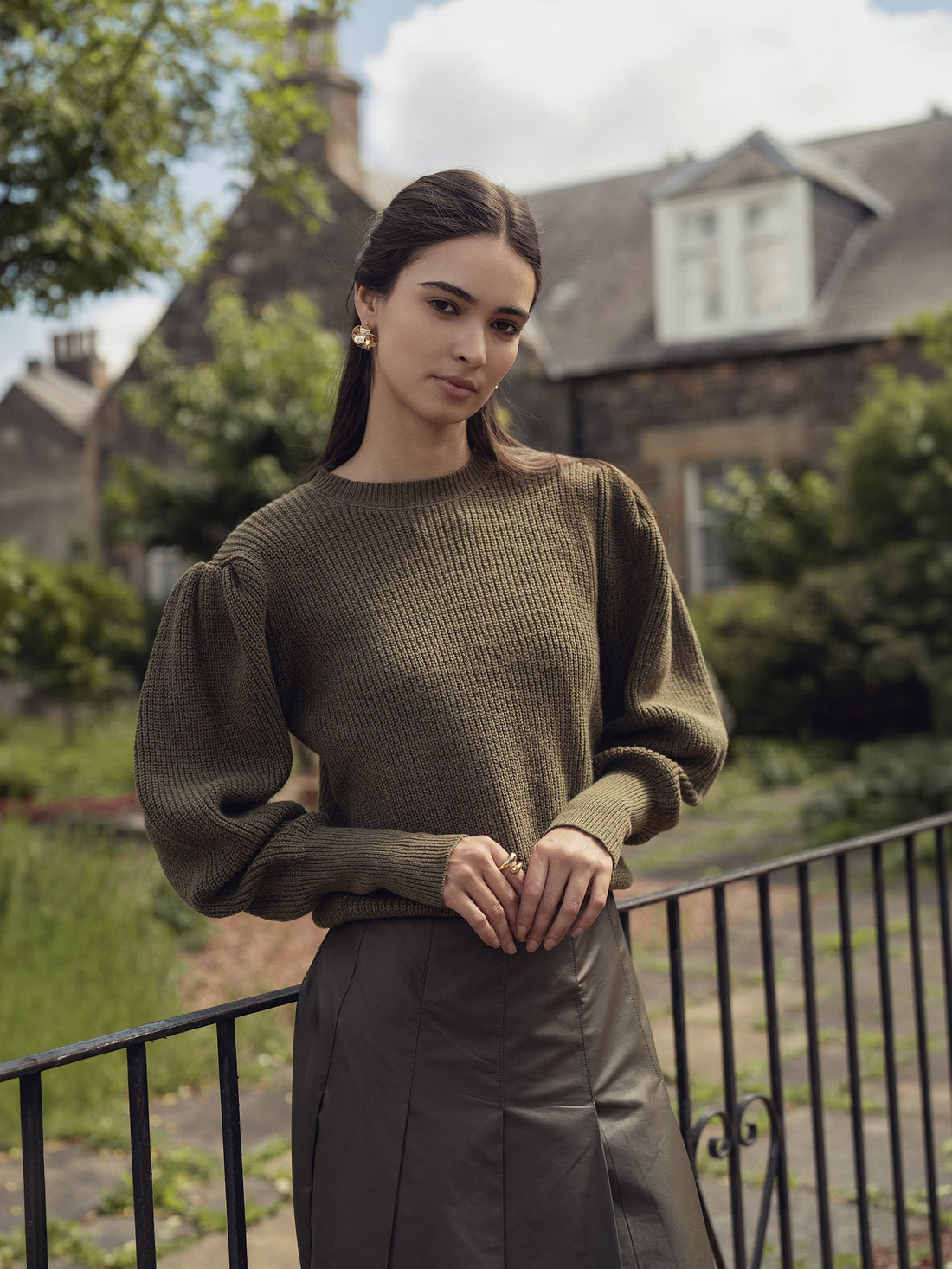 Puff Sleeve Sweater-Olive