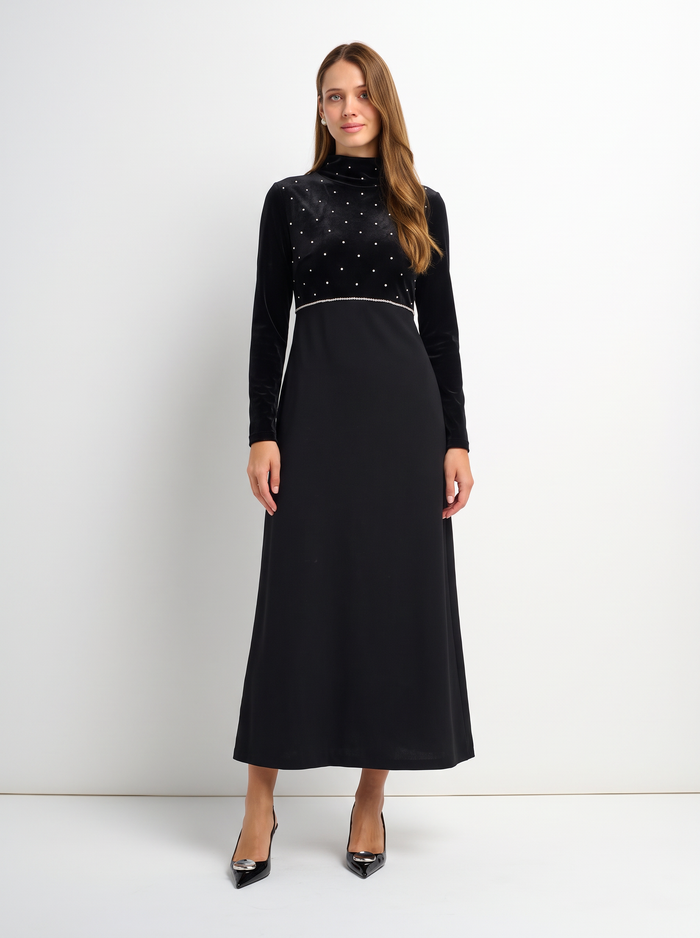 Rhinestone Embellished Dress - Black