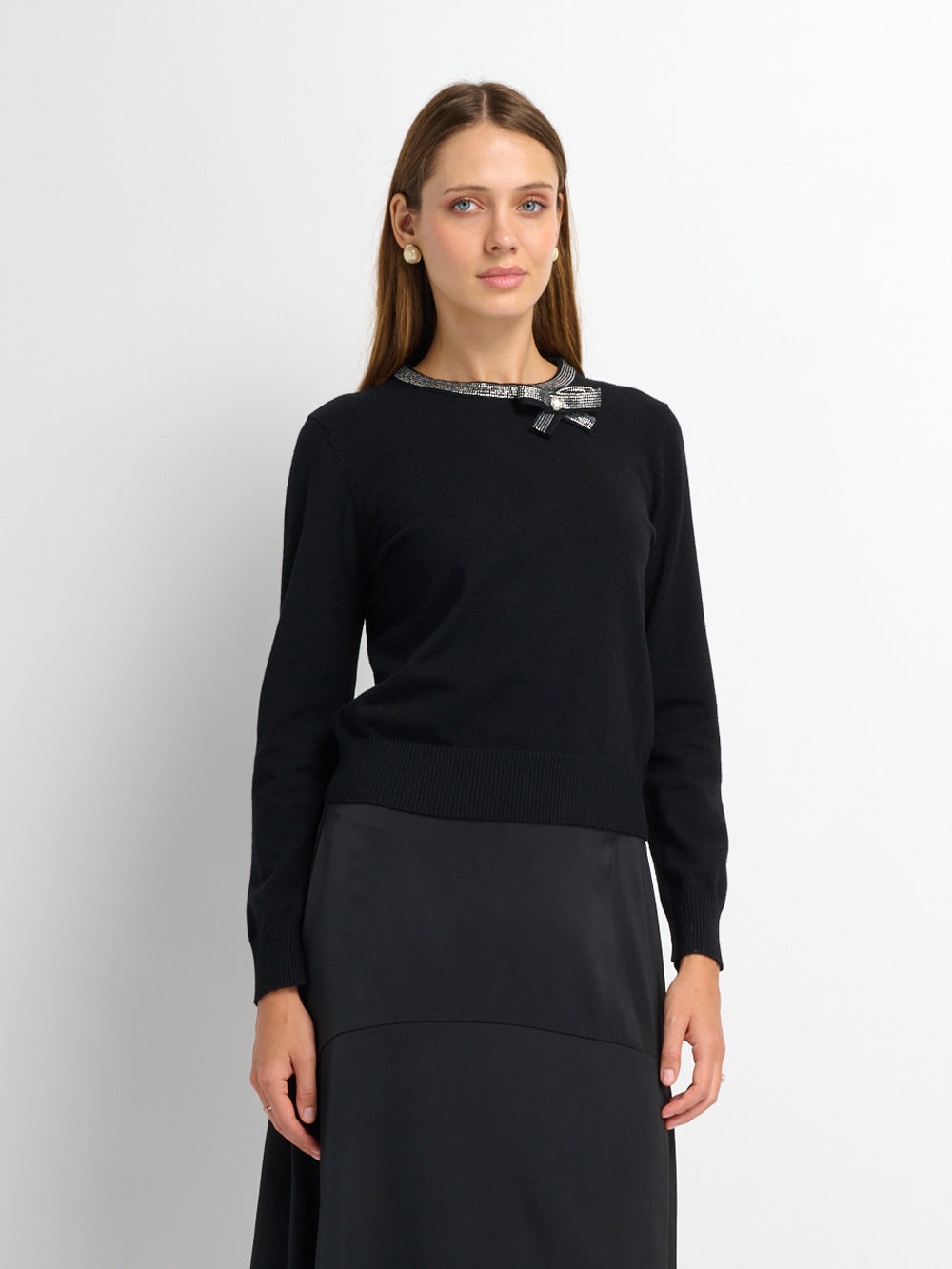 Rhinestone Neck Sweater - Black