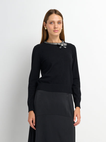 Rhinestone Neck Sweater - Black