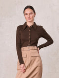 Ribbed Button Down Shirt-Brown