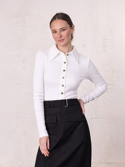 Ribbed Button Down Shirt-White