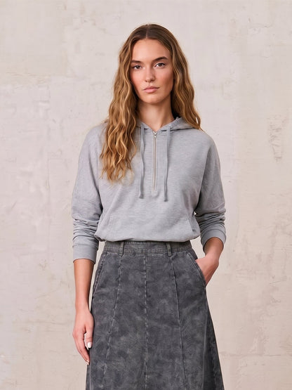 Ribbed Half Zip Hoodie Tee-Grey