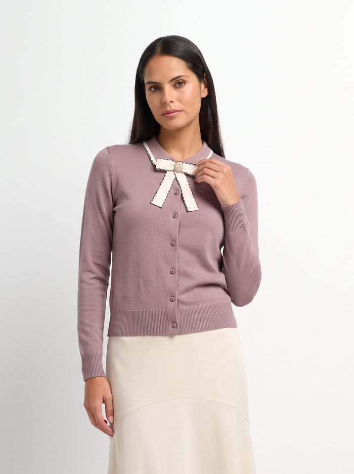 Ribbon Bow Sweater - Mauve/Taupe