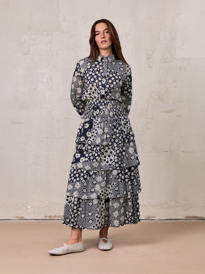Ruched Top Layered Skirt-Kaleidoscope Floral