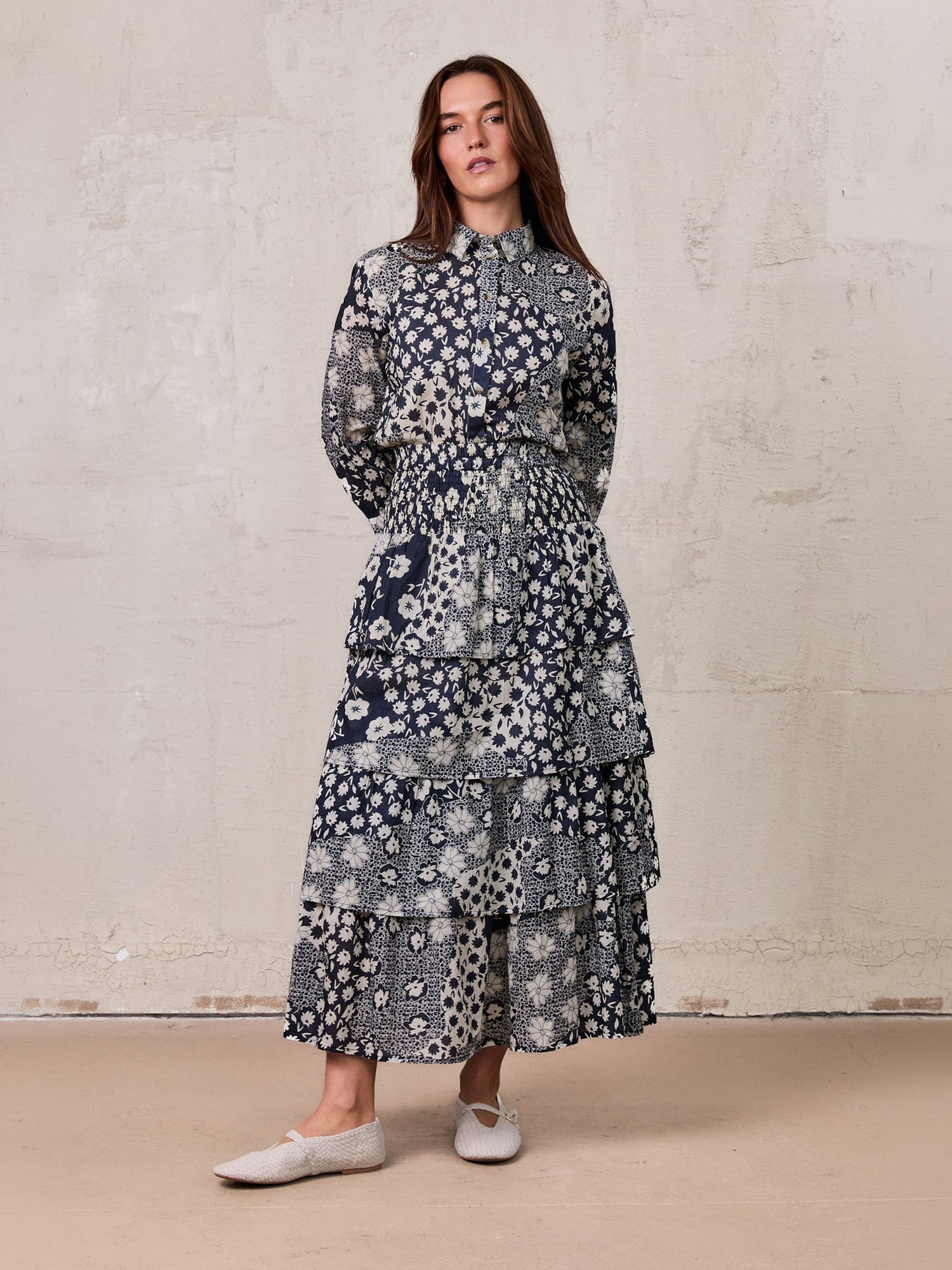Ruched Top Layered Skirt-Kaleidoscope Floral