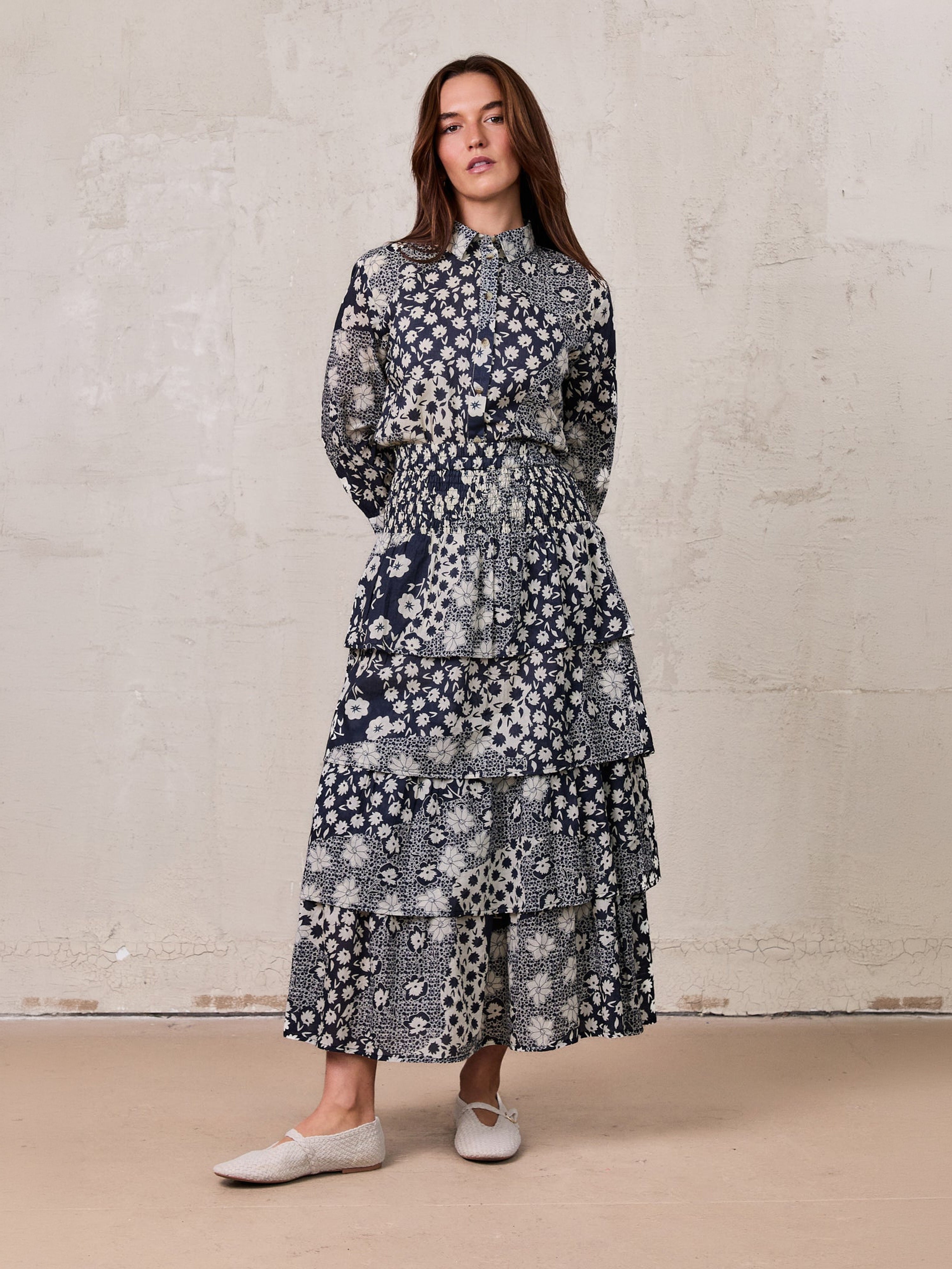 Ruched Top Layered Skirt-Kaleidoscope Floral