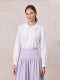 Ruffle Collar Pintuck Pleat Blouse-White