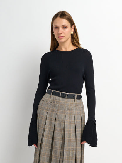 Ruffle Cuff Sweater - Black