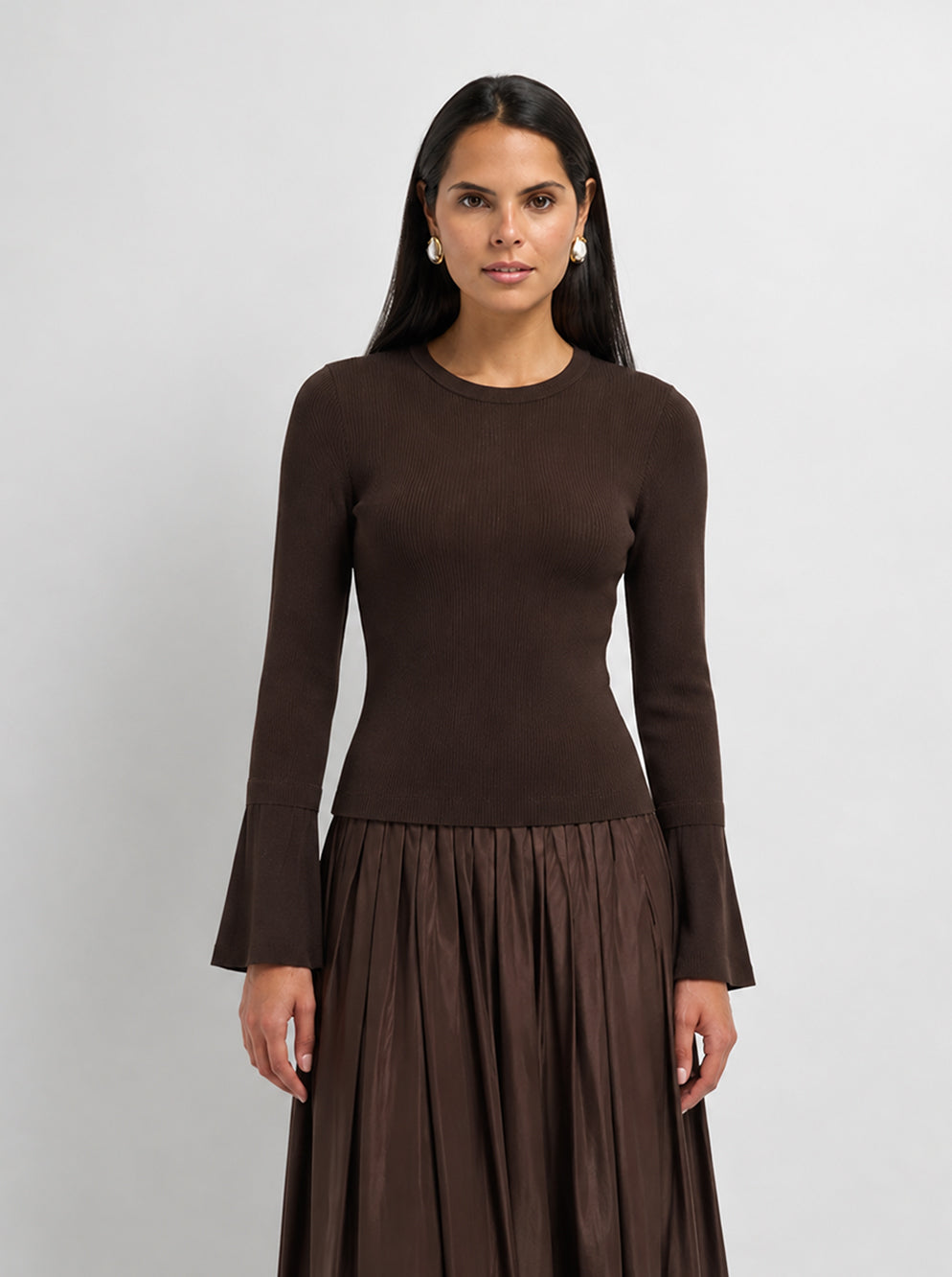 Ruffle Cuff Sweater - Brown