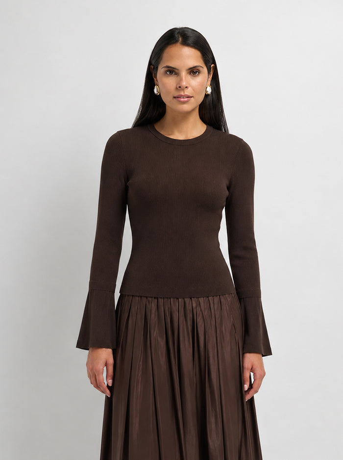Ruffle Cuff Sweater - Brown