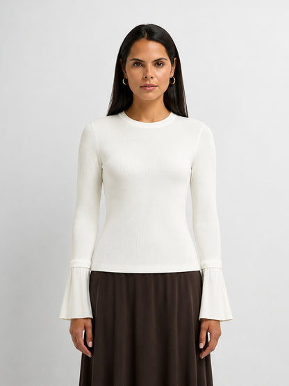 Ruffle Cuff Sweater - Cream