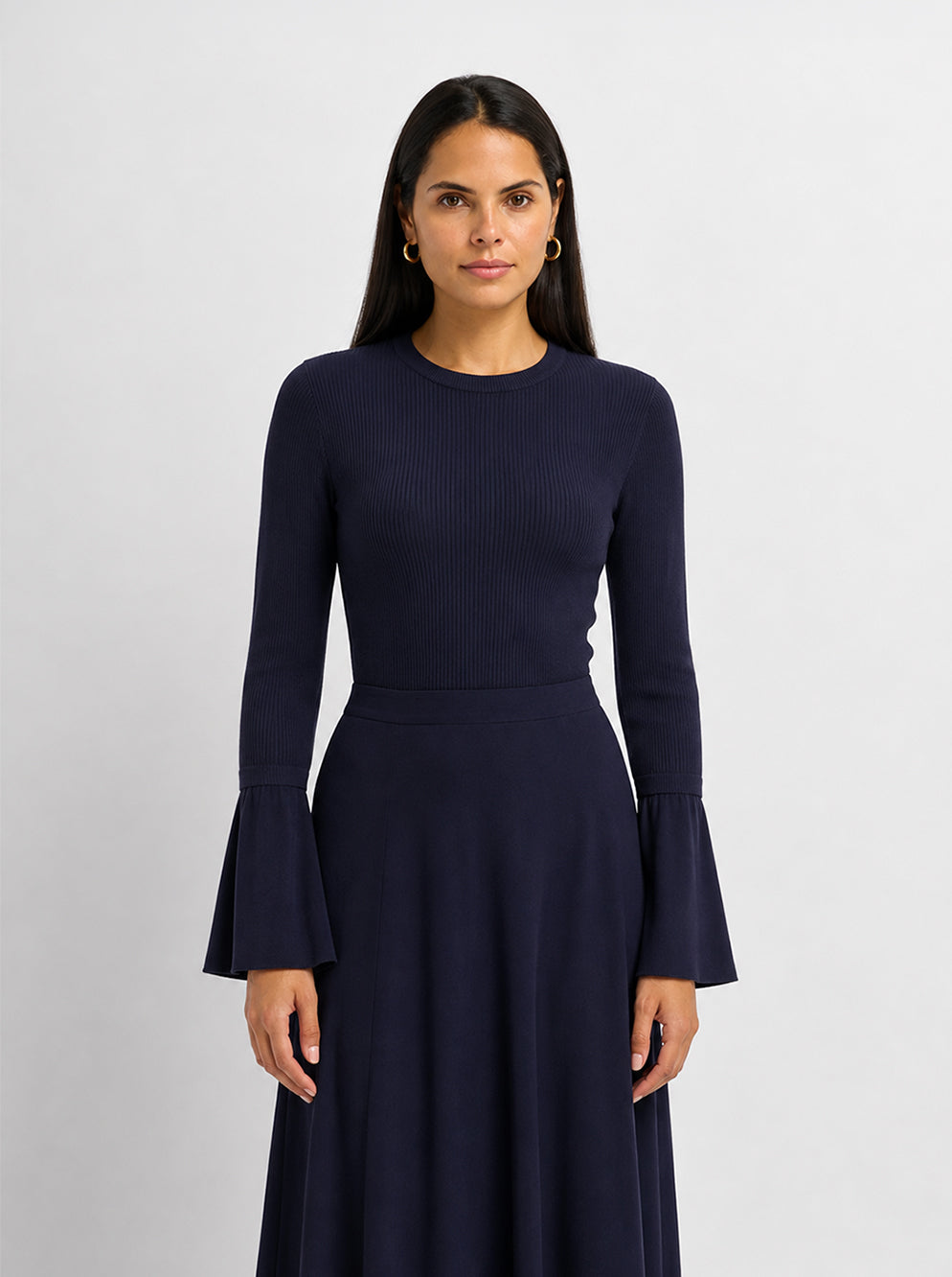 Ruffle Cuff Sweater - Navy