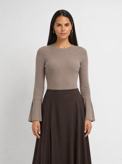 Ruffle Cuff Sweater - Warm Taupe