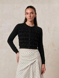 Ruffle Design Cardigan-Black