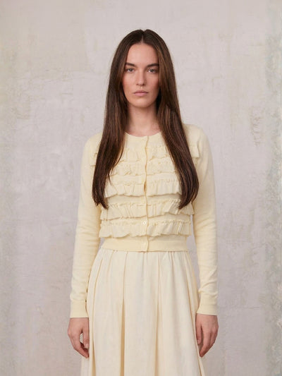Ruffle Design Cardigan-Butter