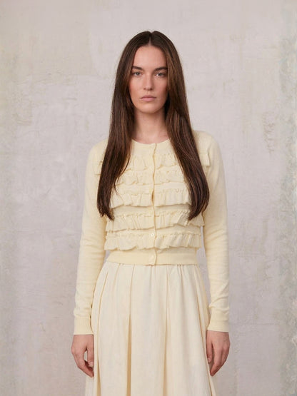 Ruffle Design Cardigan-Butter